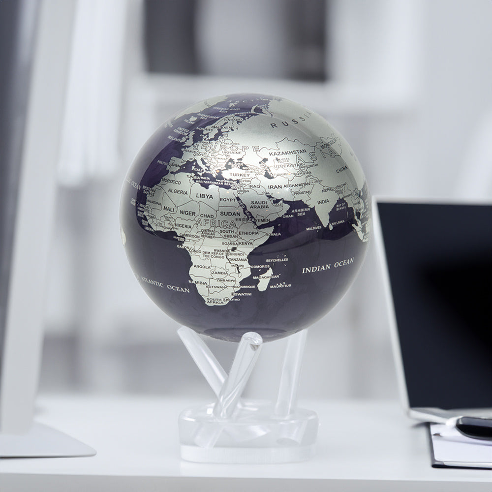 PURPLE AND SILVER GLOBE | Hidden magnets provide movement - MOVA EU