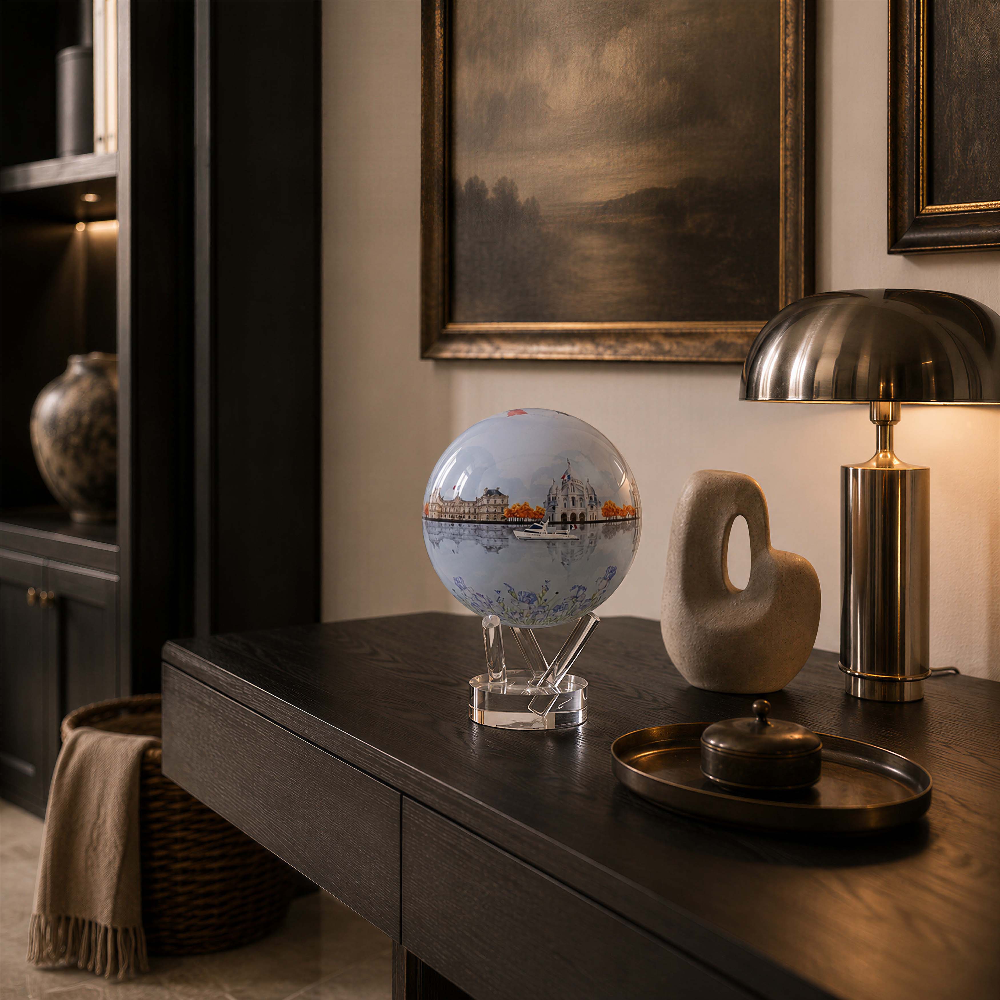 Paris MOVA Globe on an elegant console table