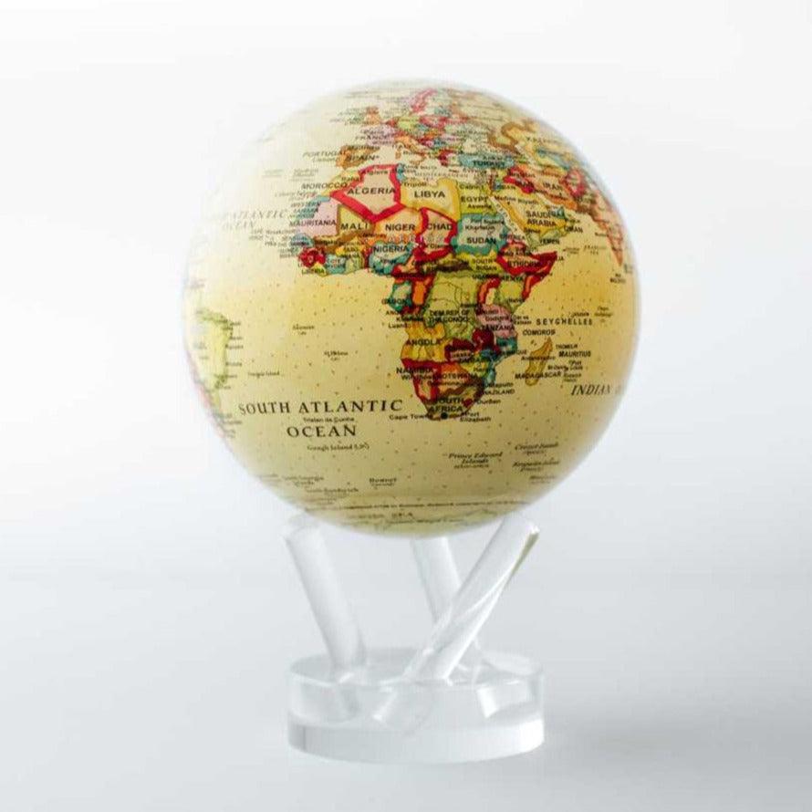 YELLOW POLITICAL MAP WORLD GLOBE - MOVA EU