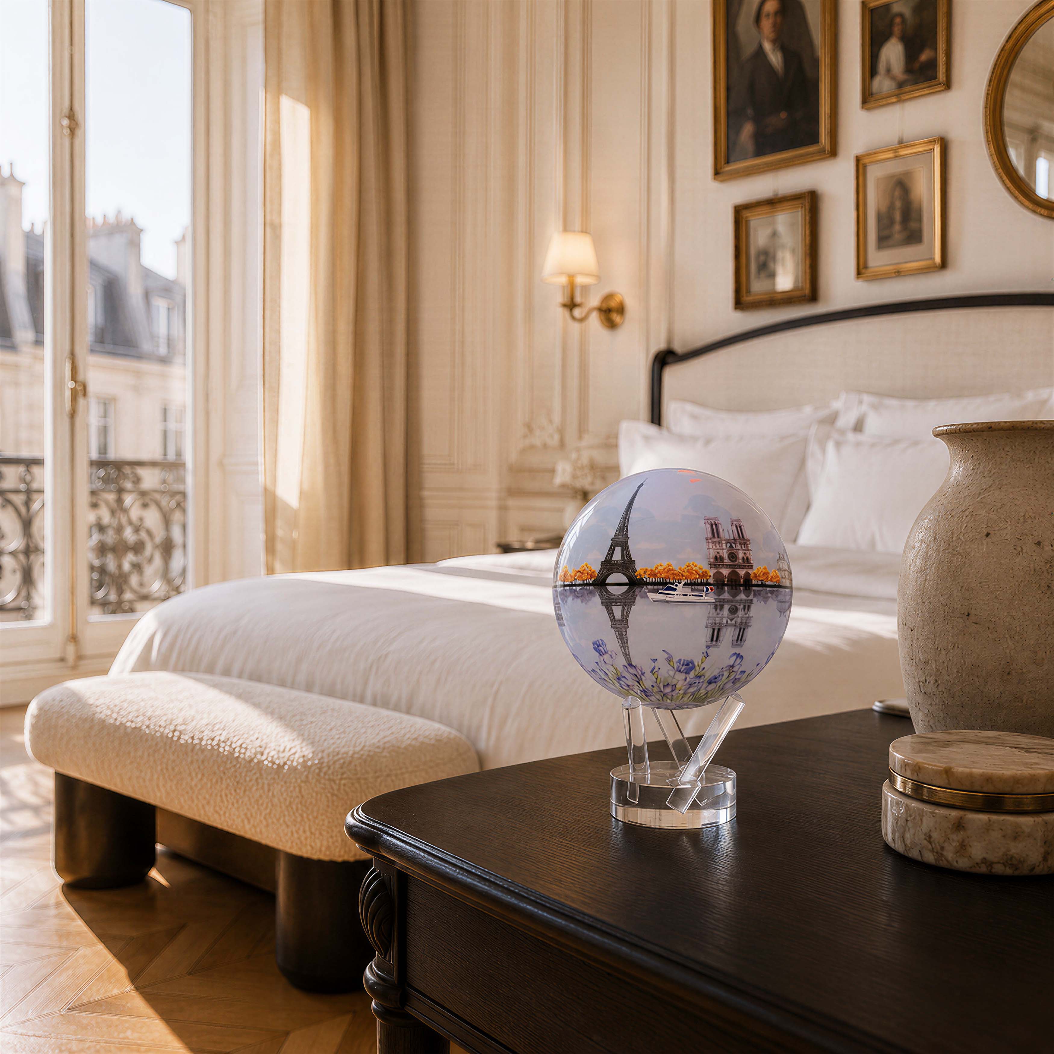 Paris MOVA Globe in a beautiful bedroom
