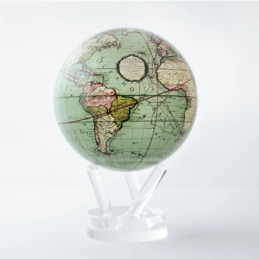 ANTIQUE TERRESTRIAL GREEN GLOBE | Hidden magnets provide movement - MOVA EU